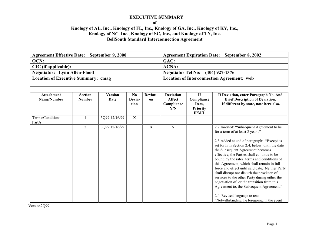 EXECUTIVE SUMMARY of Knology of AL, Inc., Knology of FL, Inc., Knology of GA, Inc., Knology of KY, Inc., Knology of NC, Inc., Kn