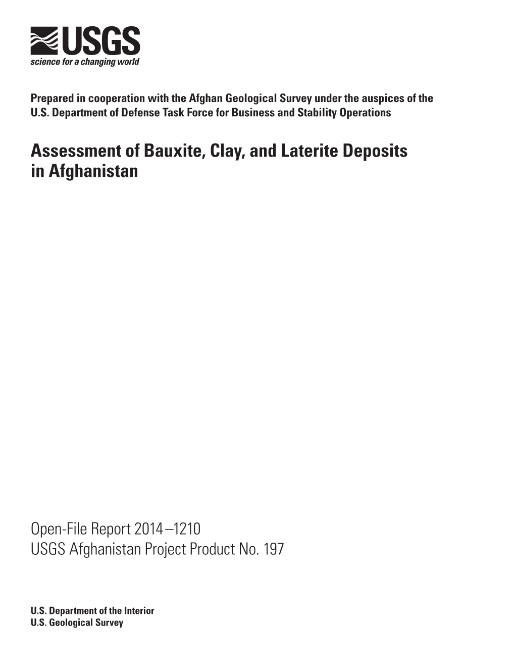 Assessment of Bauxite, Clay, and Laterite Deposits in Afghanistan