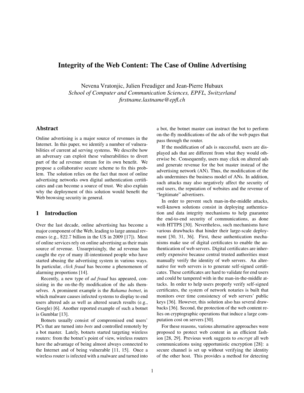 Integrity of the Web Content: the Case of Online Advertising