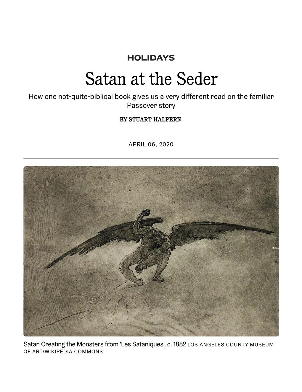 Satan at the Seder How One Not-Quite-Biblical Book Gives Us a Very Di�Erent Read on the Familiar Passover Story