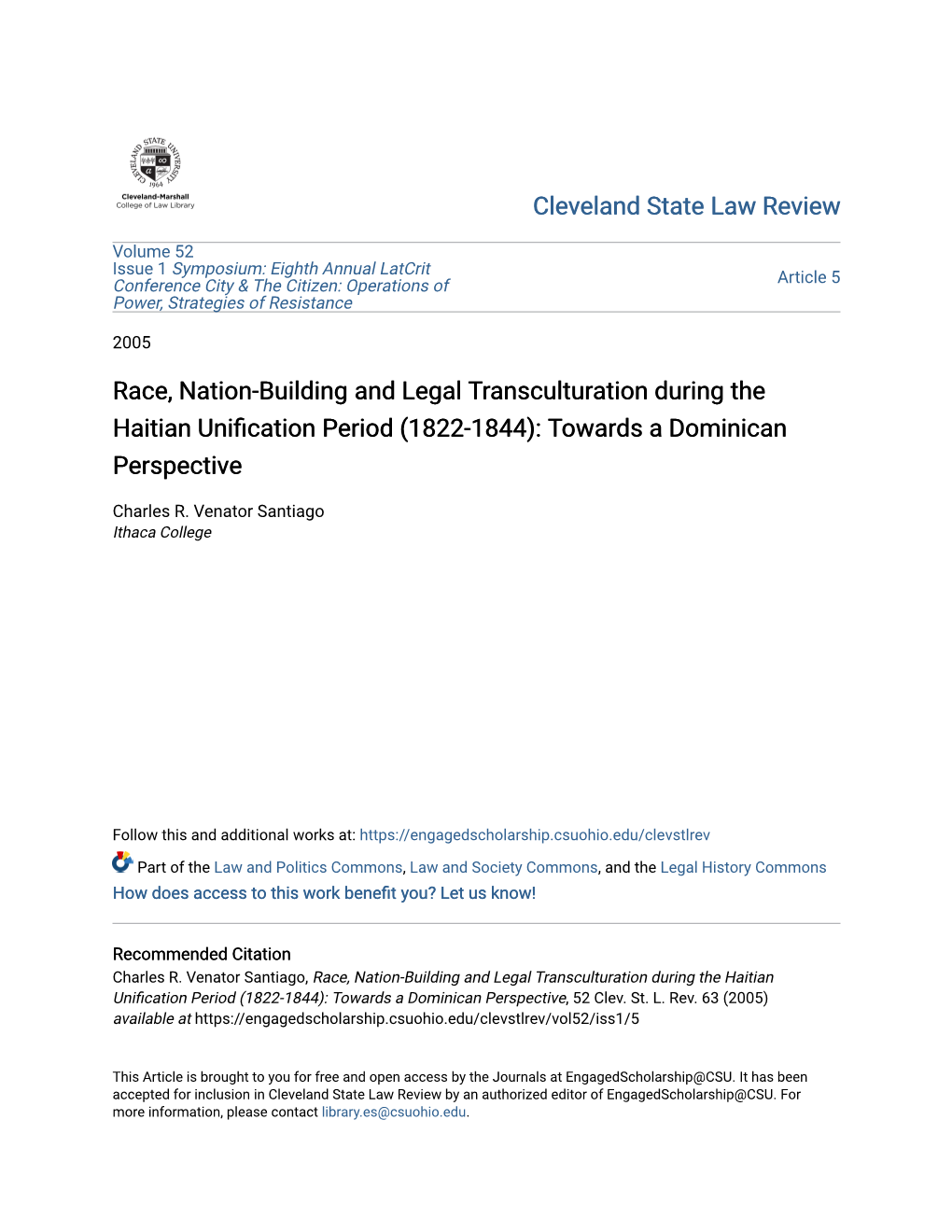 Race, Nation-Building and Legal Transculturation During the Haitian Unification Eriodp (1822-1844): Towards a Dominican Perspective