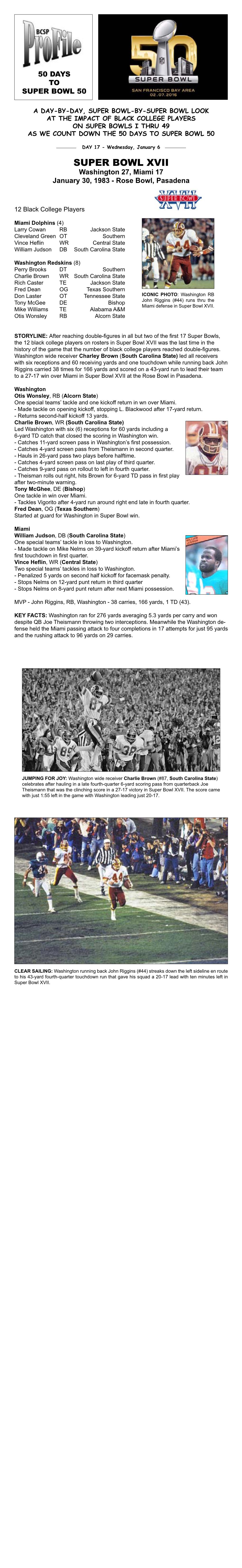 Super Bowl XVII Washington 27, Miami 17 January 30, 1983 - Rose Bowl, Pasadena