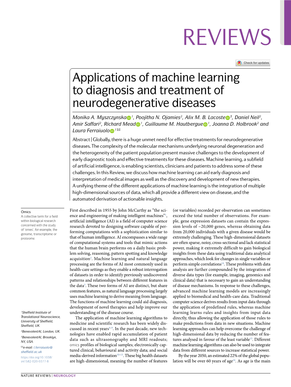 Applications of Machine Learning to Diagnosis and Treatment of Neurodegenerative Diseases