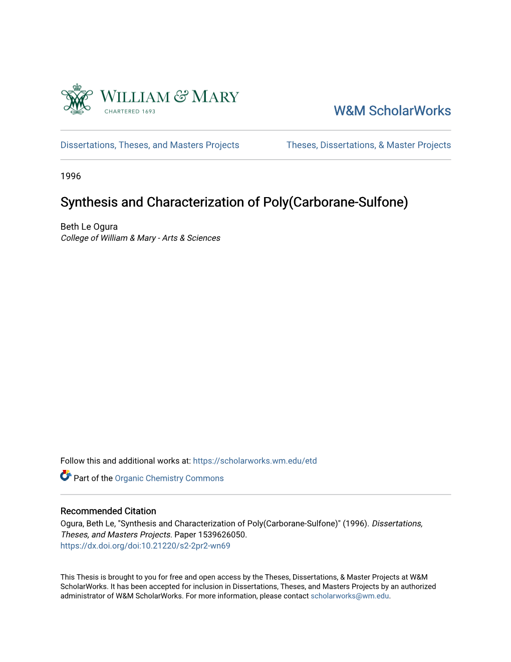 Synthesis and Characterization of Poly(Carborane-Sulfone)