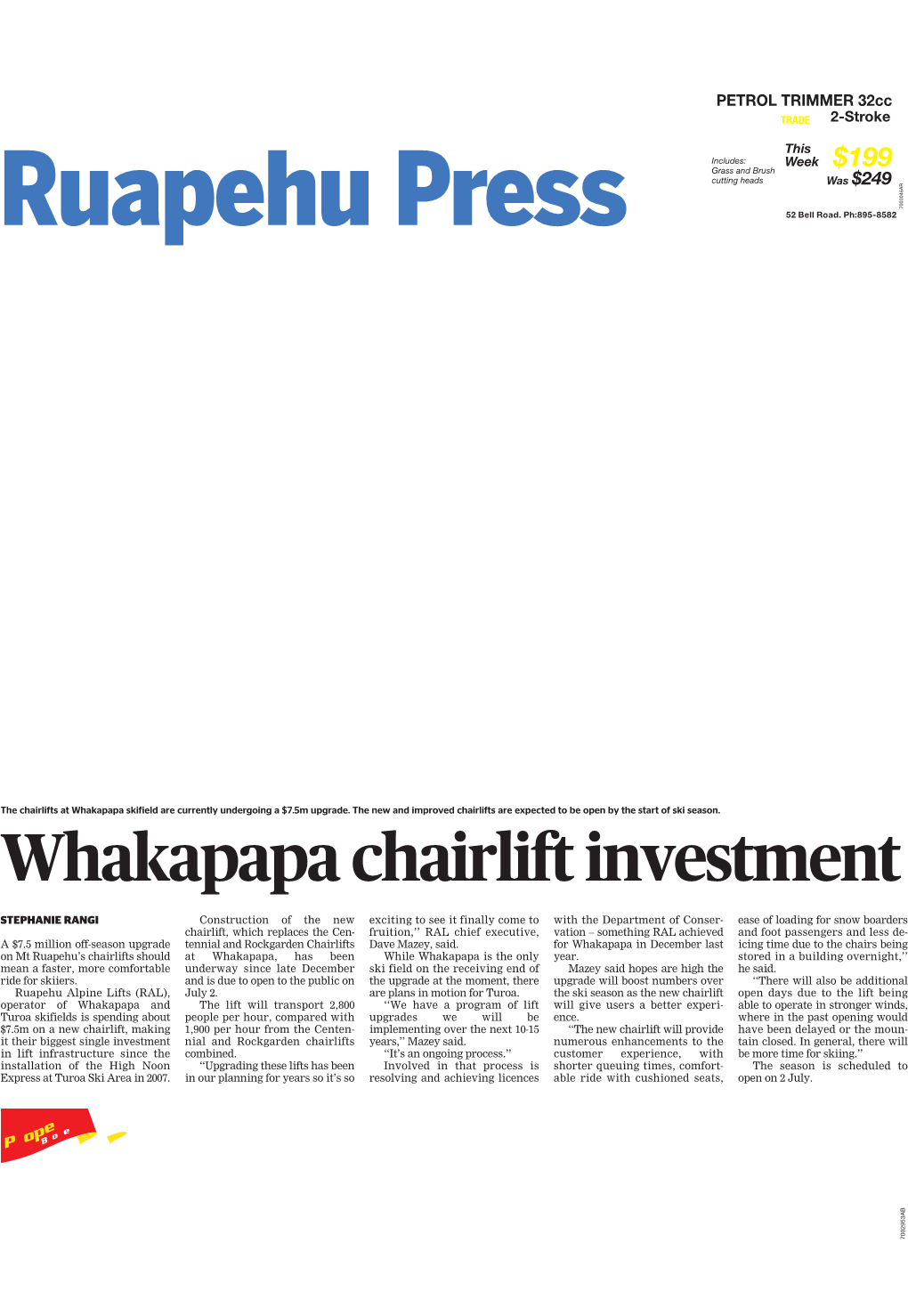 Whakapapa Chairlift Investment