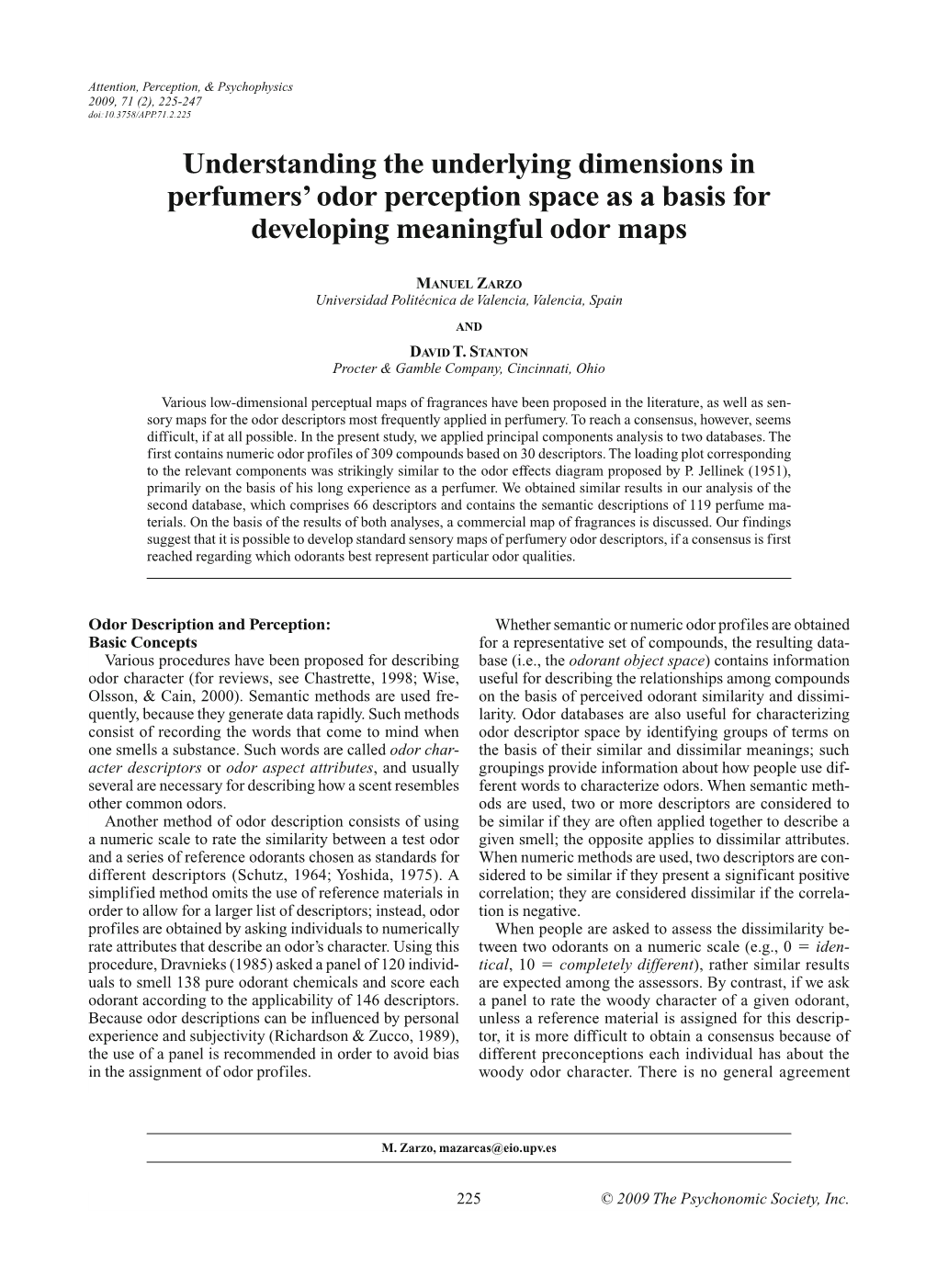 Odor Perception Space As a Basis for Developing Meaningful Odor Maps