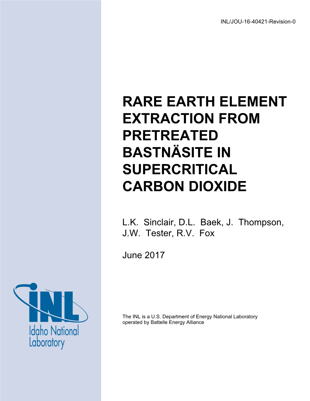 Rare Earth Element Extraction from Pretreated Bastnäsite in Supercritical Carbon Dioxide
