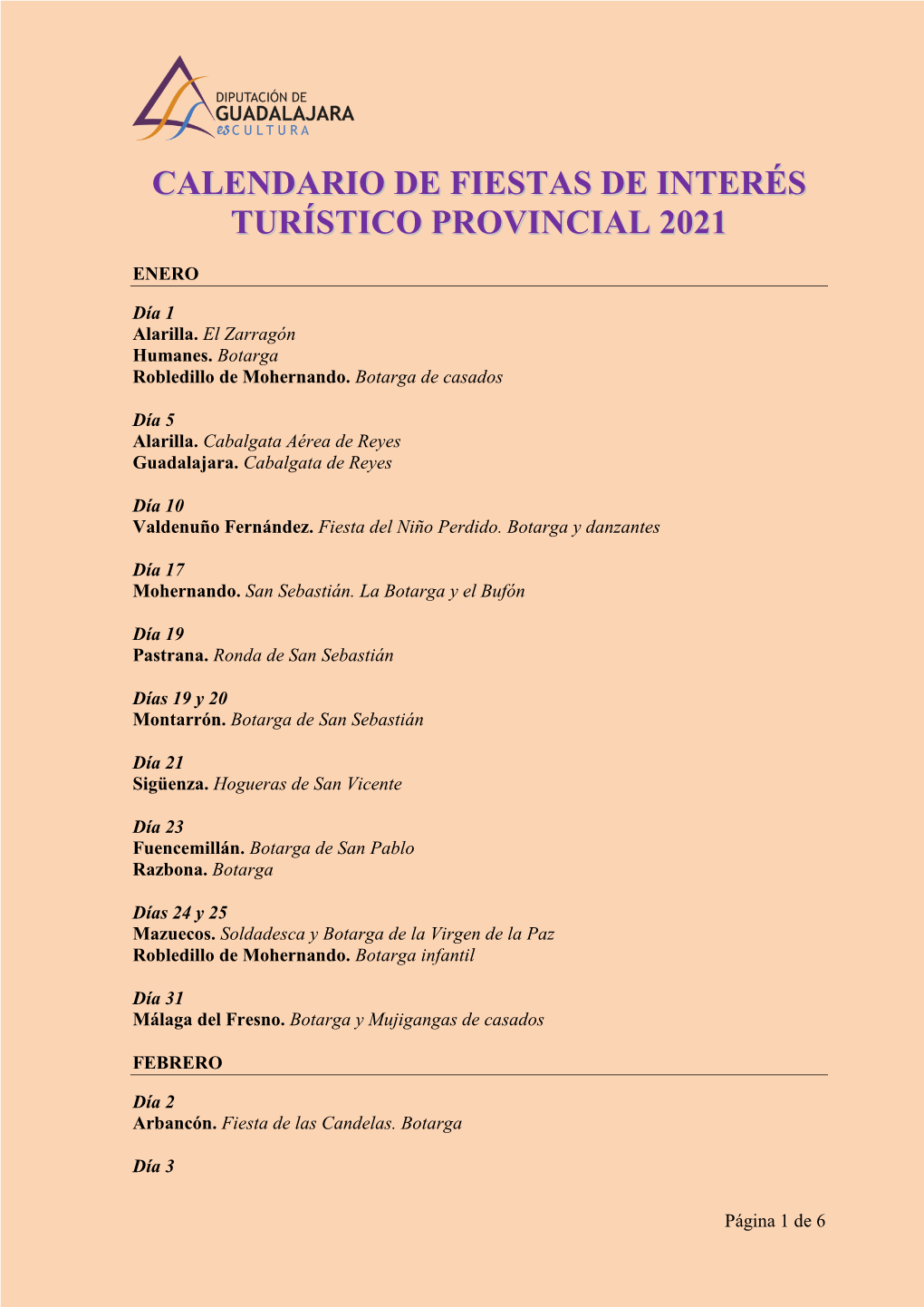 Calendario De Fiestas De Interés Turístico Provincial 2021