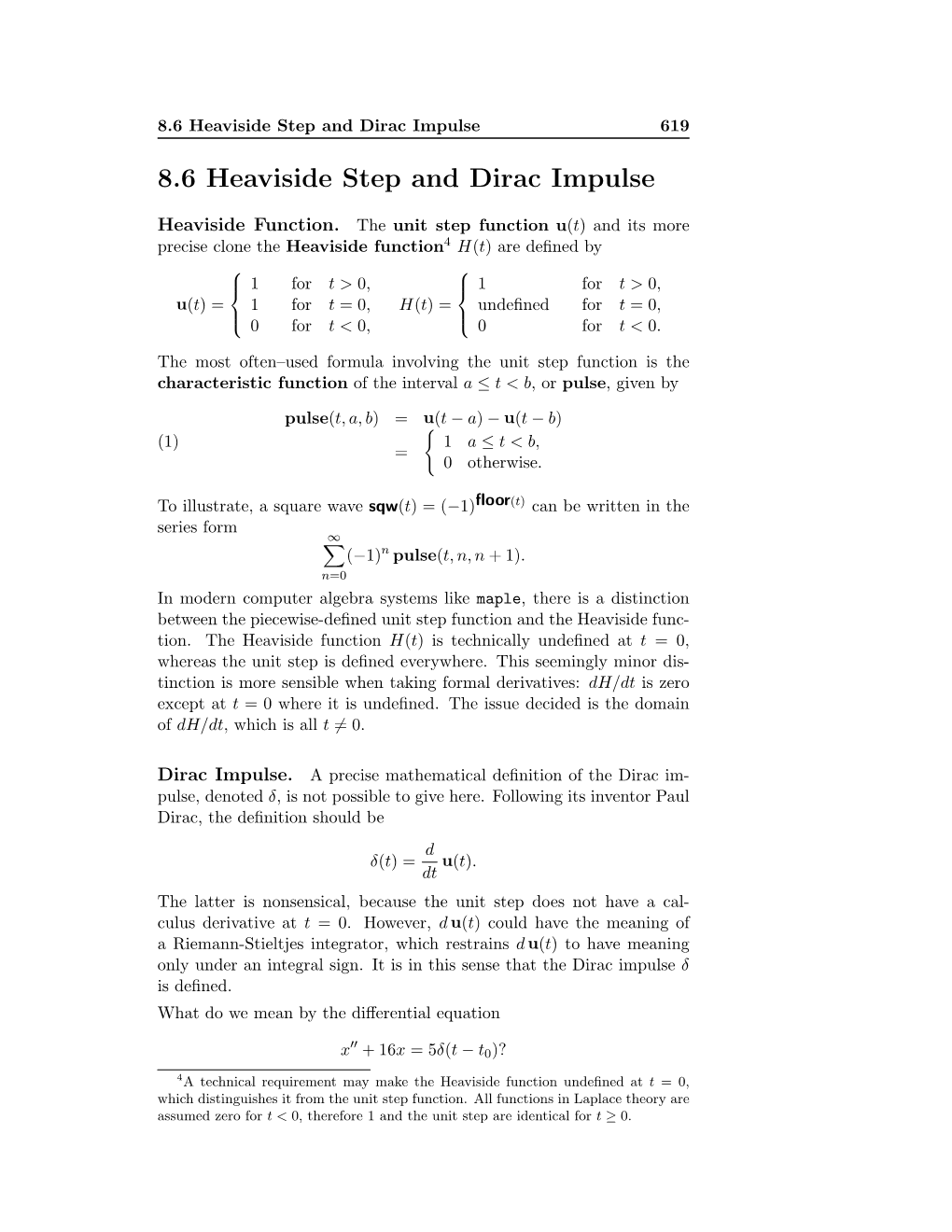 8.6 Heaviside Step and Dirac Impulse 619