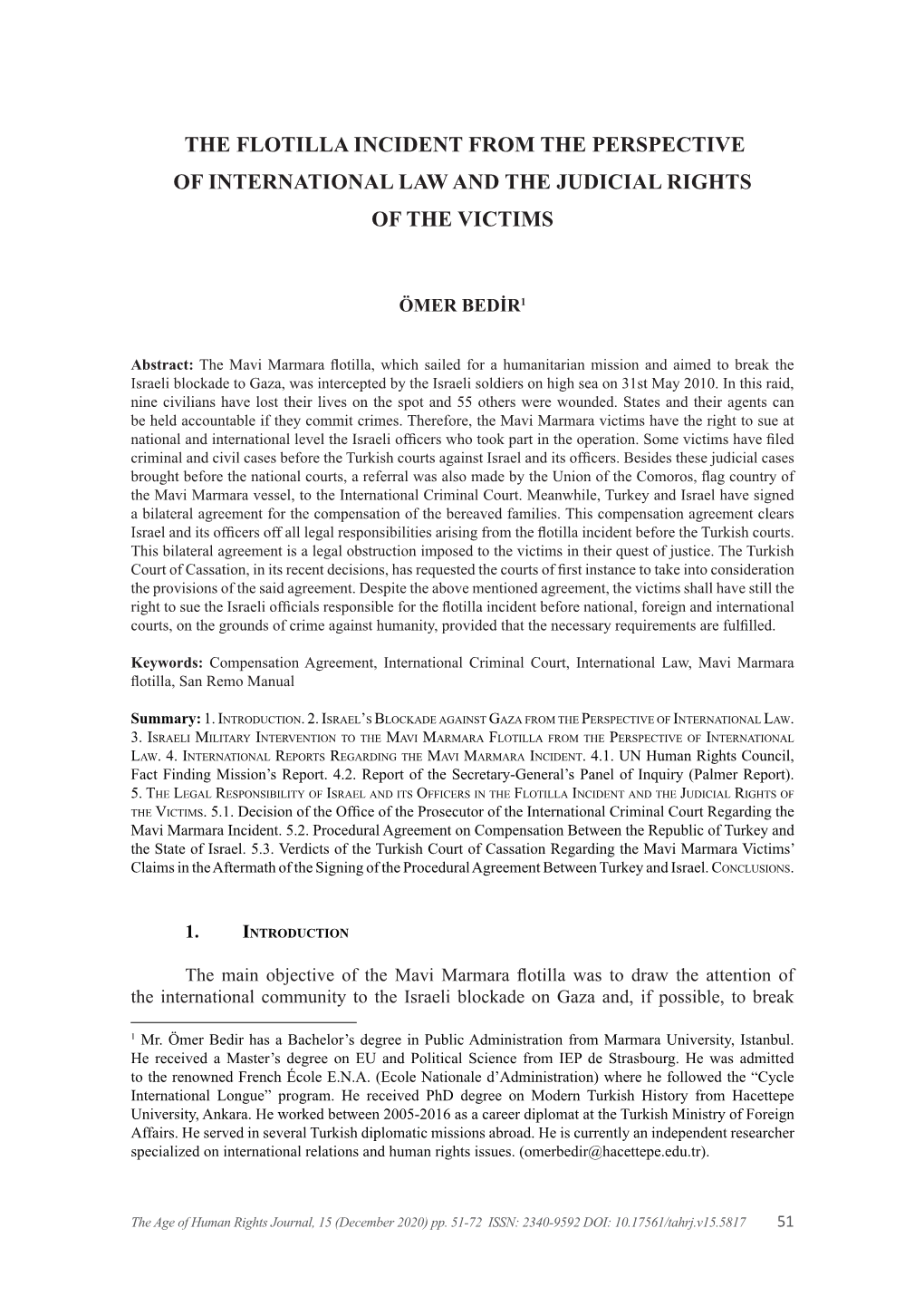 The Flotilla Incident from the Perspective of International Law and the Judicial Rights of the Victims