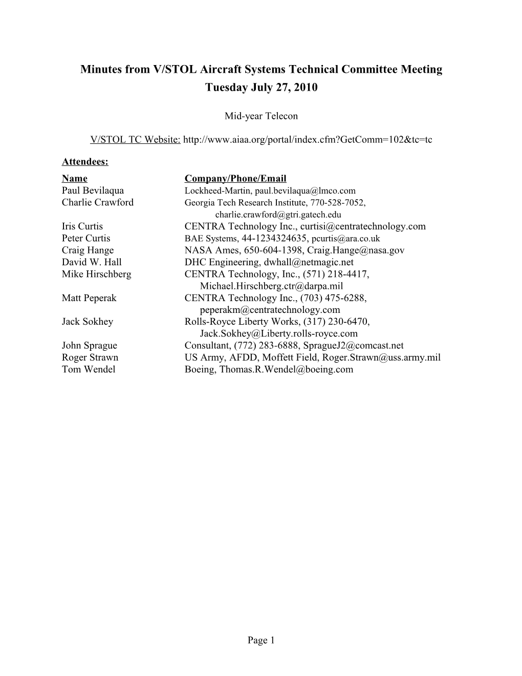 Minutes from V/STOL Aircraft Systems Technical Committee Meeting s2