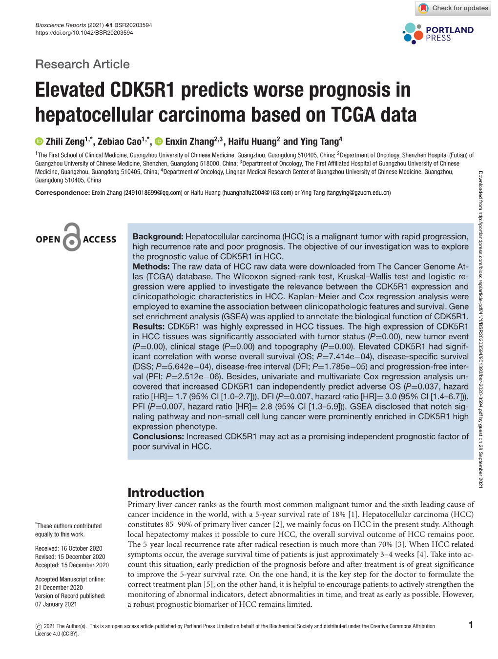 Elevated CDK5R1 Predicts Worse Prognosis in Hepatocellular Carcinoma Based on TCGA Data