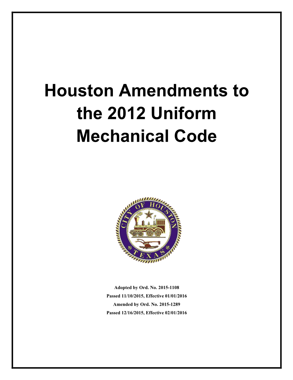 Houston Amendments to the 2012 Uniform Mechanical Code