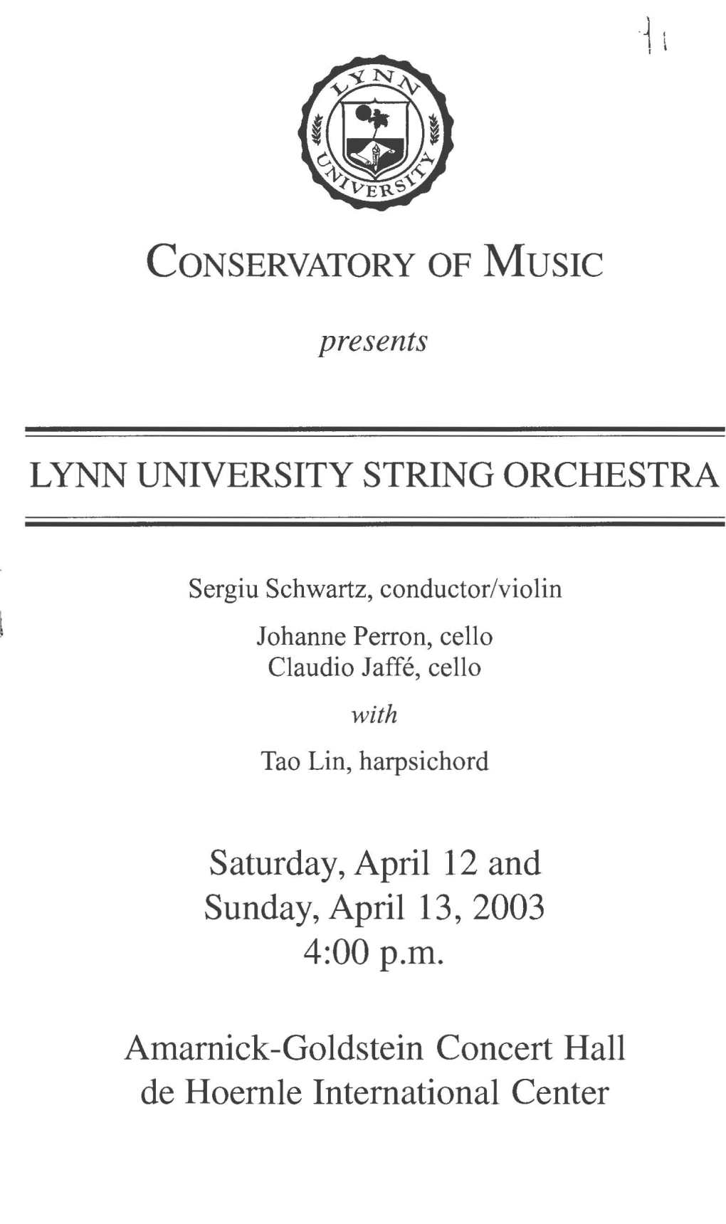 2002-2003 Lynn University String Orchestra