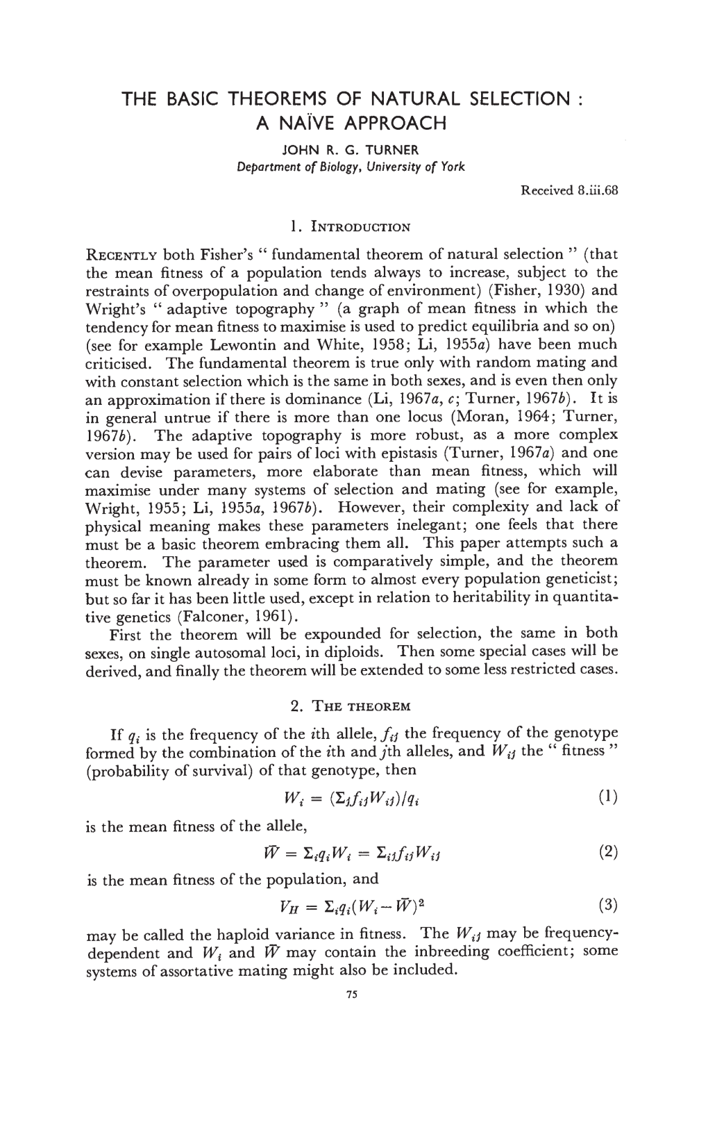 The Basic Theorems of Natural Selection: a Naive Approach John R