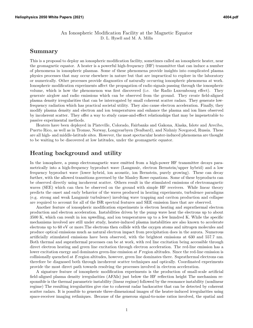 An Ionospheric Modification Facility for the Magnetic Equator