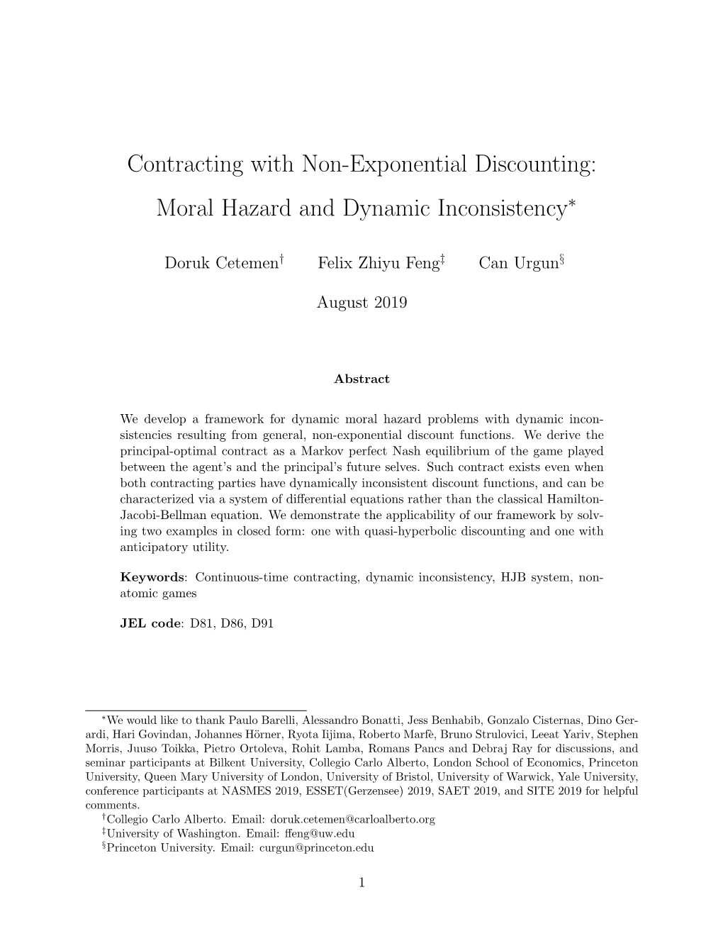 Contracting with Non-Exponential Discounting: Moral Hazard and Dynamic Inconsistency∗