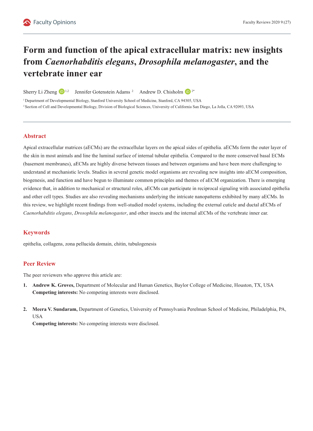 New Insights from Caenorhabditis Elegans, Drosophila Melanogaster, and the Vertebrate Inner Ear