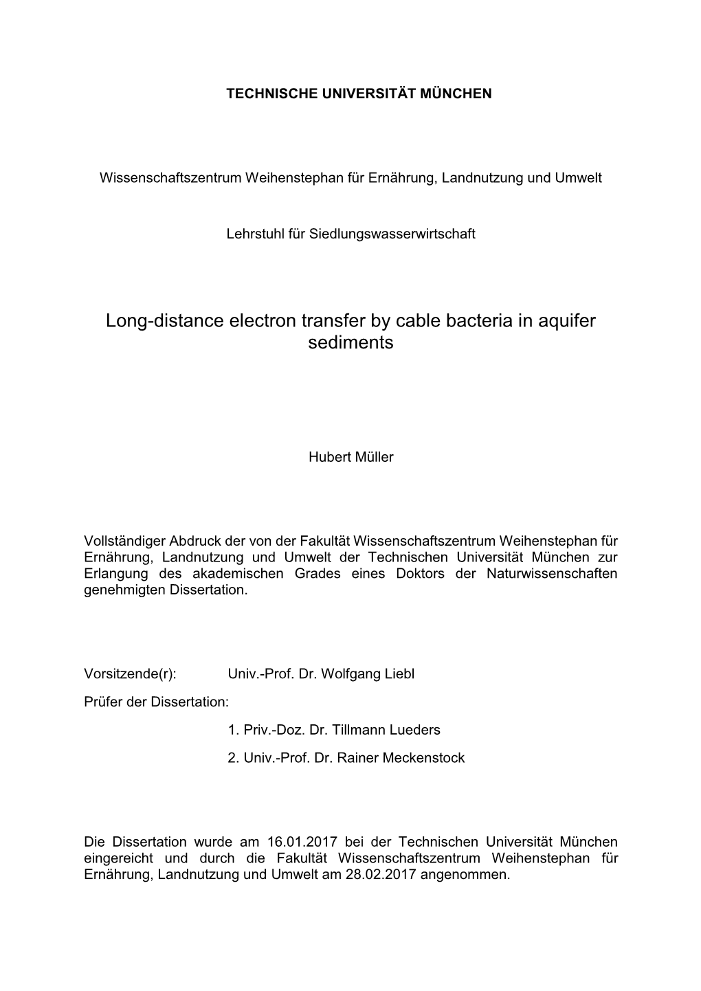 Long-Distance Electron Transfer by Cable Bacteria in Aquifer Sediments