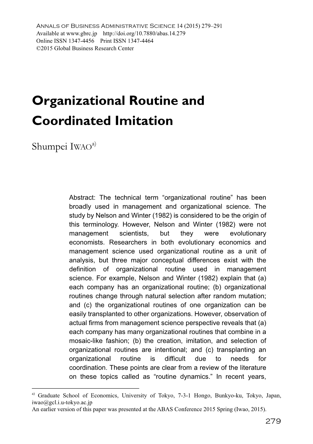 Organizational Routine and Coordinated Imitation
