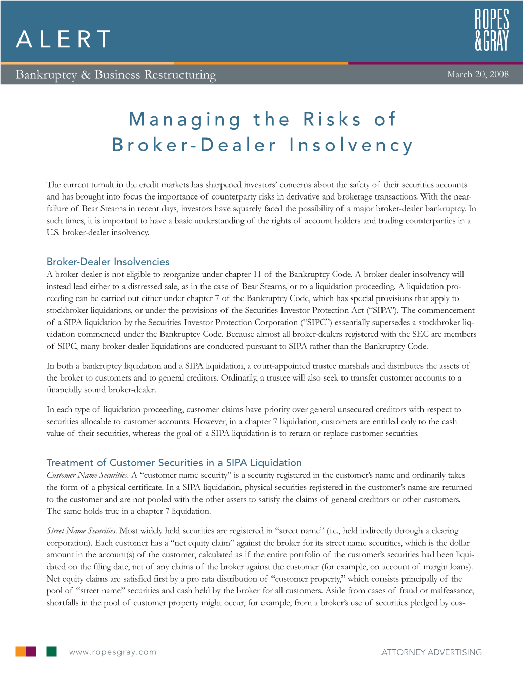 Managing the Risks of Broker-Dealer Insolvency