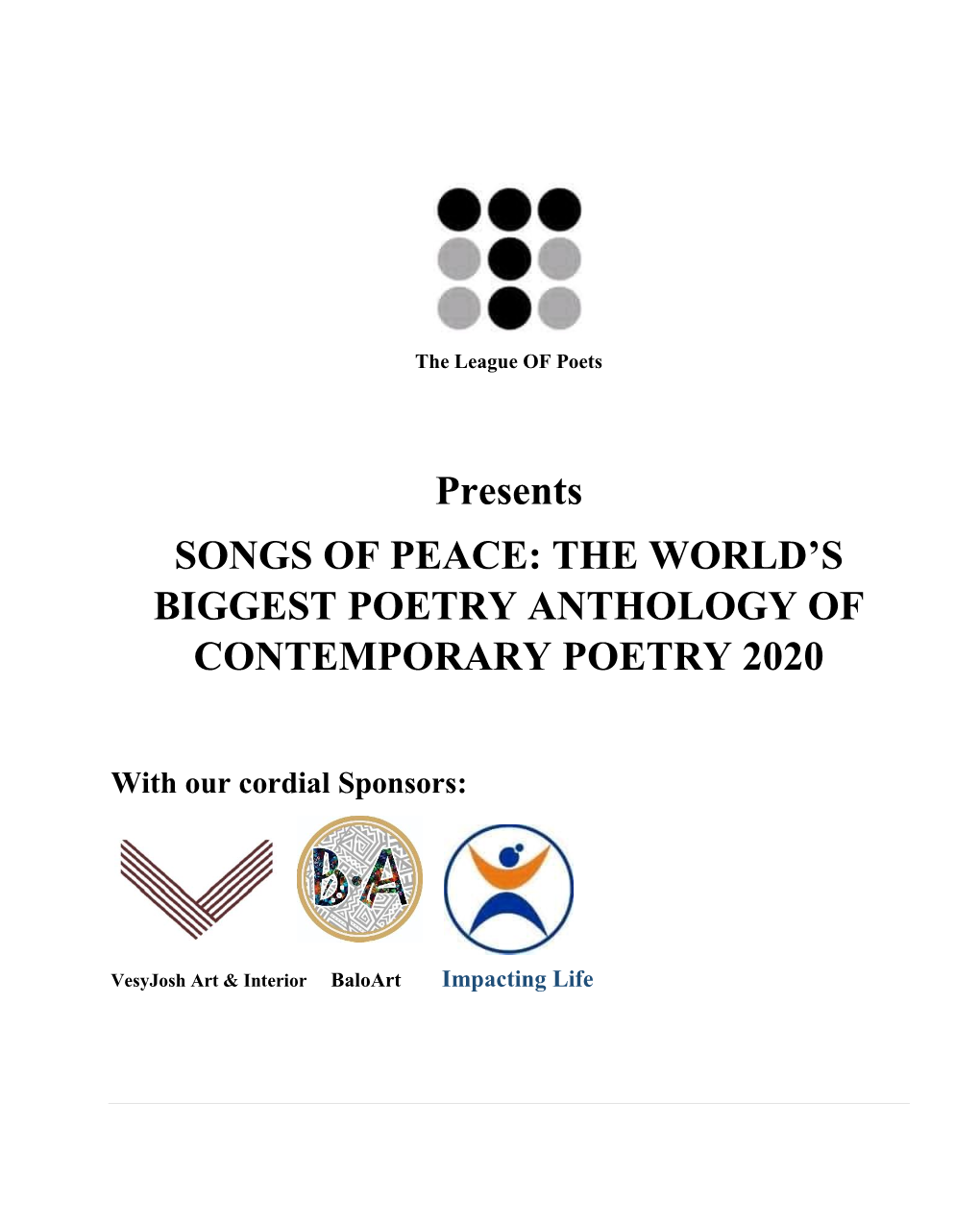 Presents SONGS of PEACE: the WORLD's BIGGEST POETRY ANTHOLOGY of CONTEMPORARY POETRY 2020