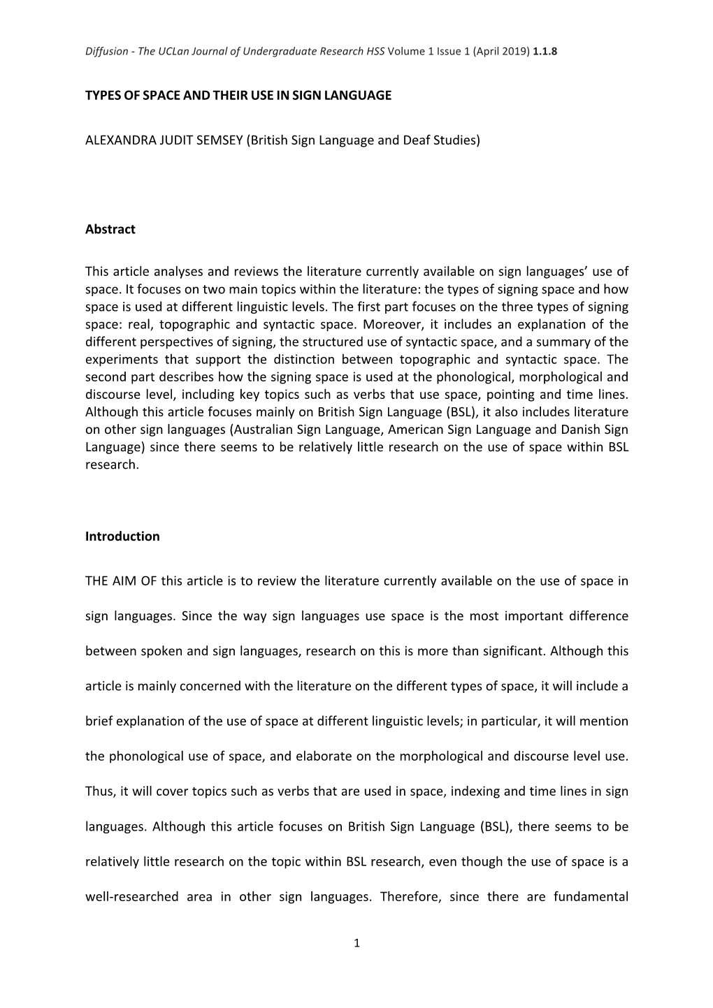 Types of Space and Their Use in Sign Language Alexandra