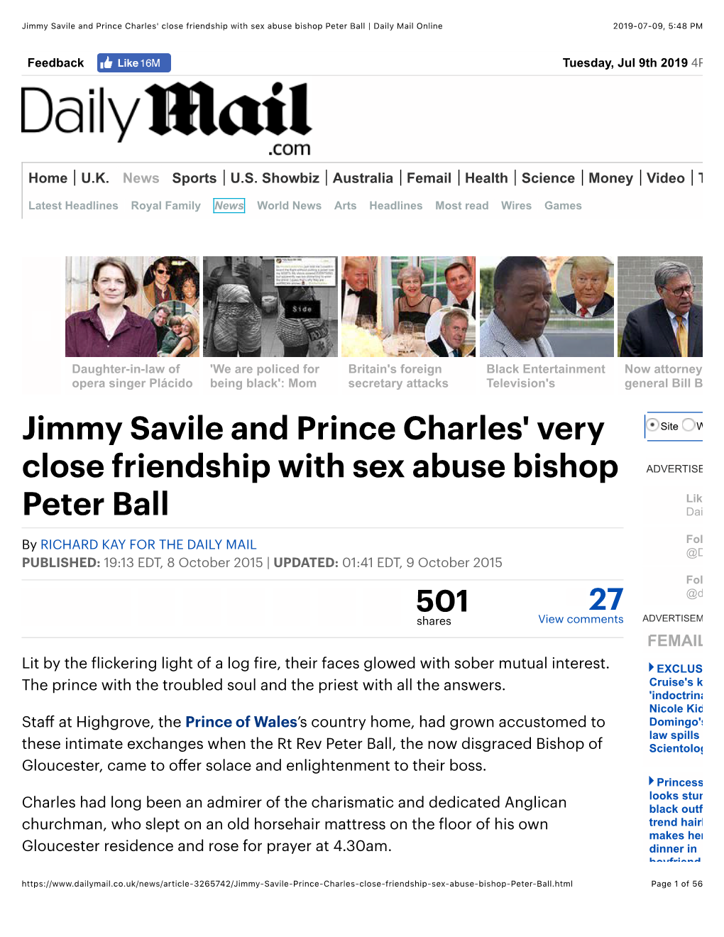 Jimmy Savile and Prince Charles' Close Friendship with Sex Abuse Bishop Peter Ball | Daily Mail Online 2019-07-09, 5�48 PM