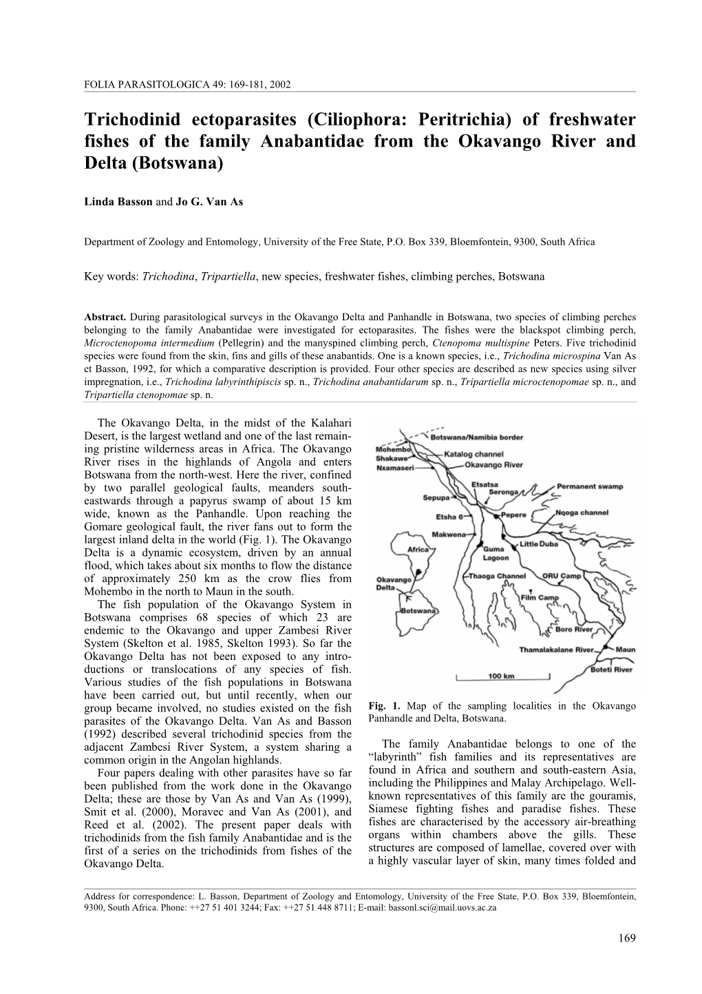 Of Freshwater Fishes of the Family Anabantidae from the Okavango River and Delta (Botswana)