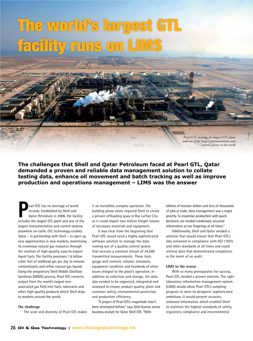 The World's Largest GTL Facility Runs on LIMS