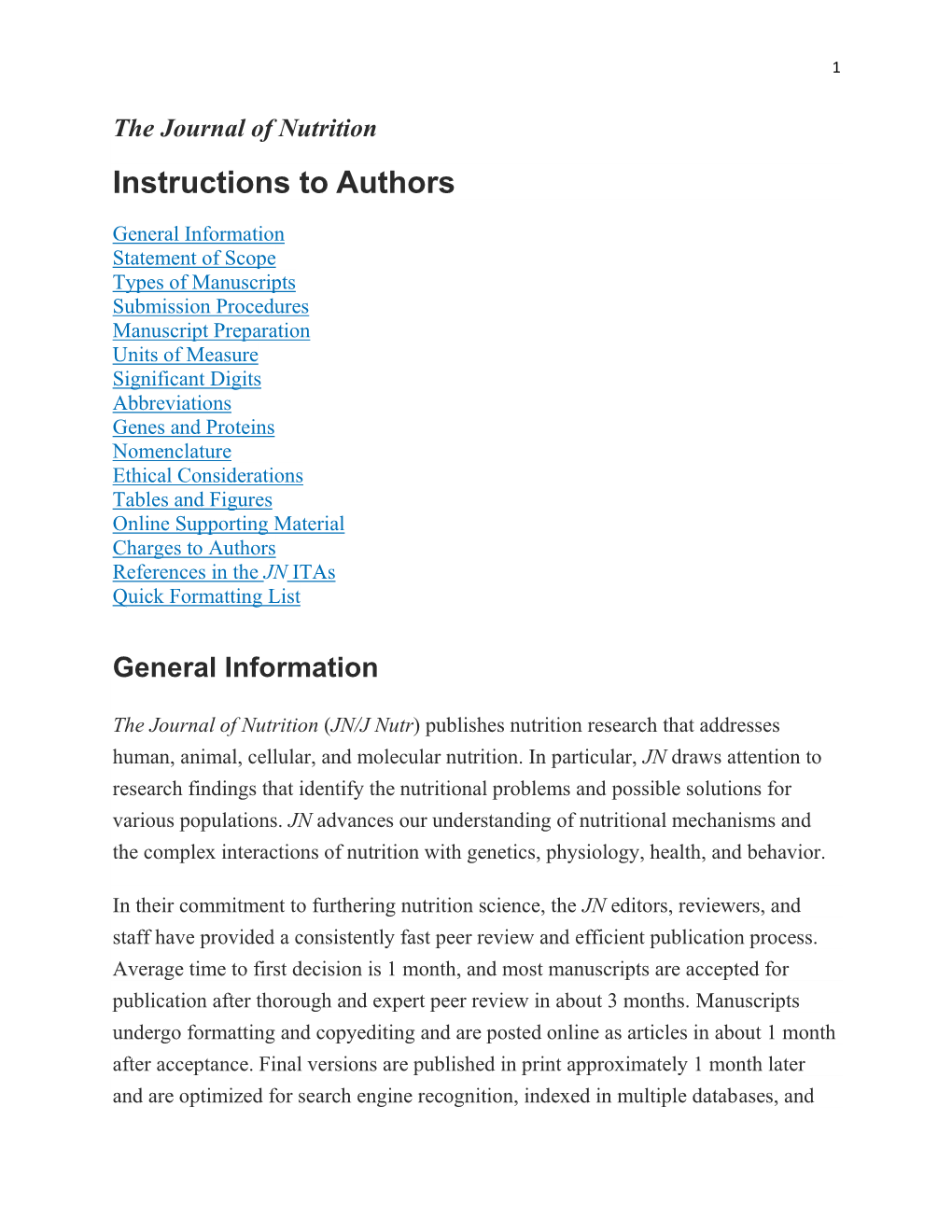 The Journal of Nutrition Instructions to Authors