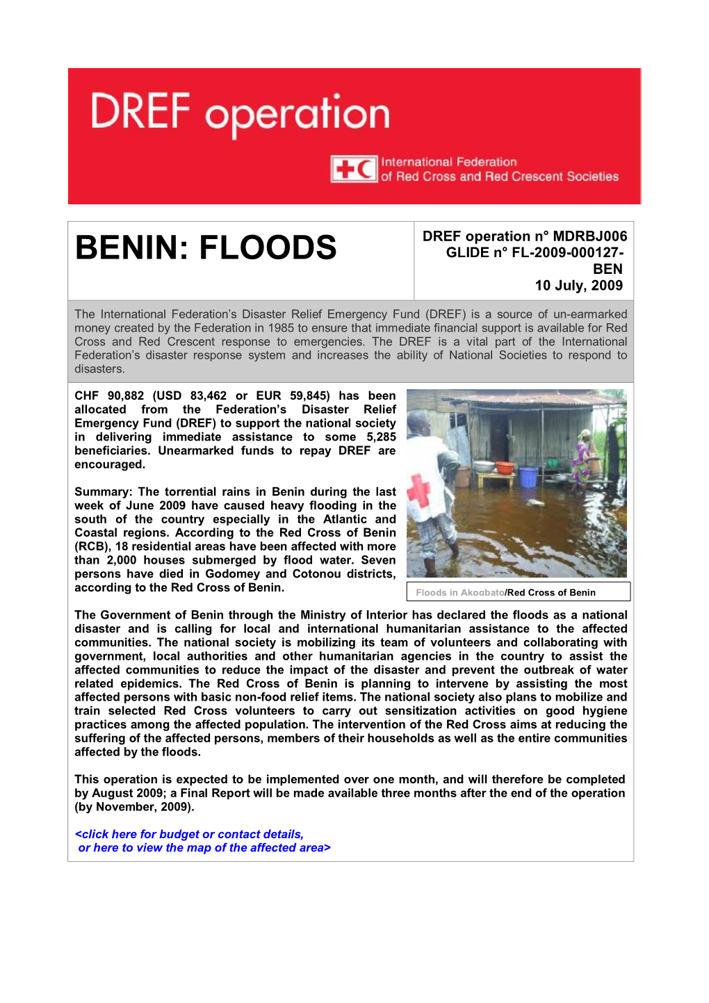 BENIN: FLOODS GLIDE N° FL-2009-000127- BEN 10 July, 2009