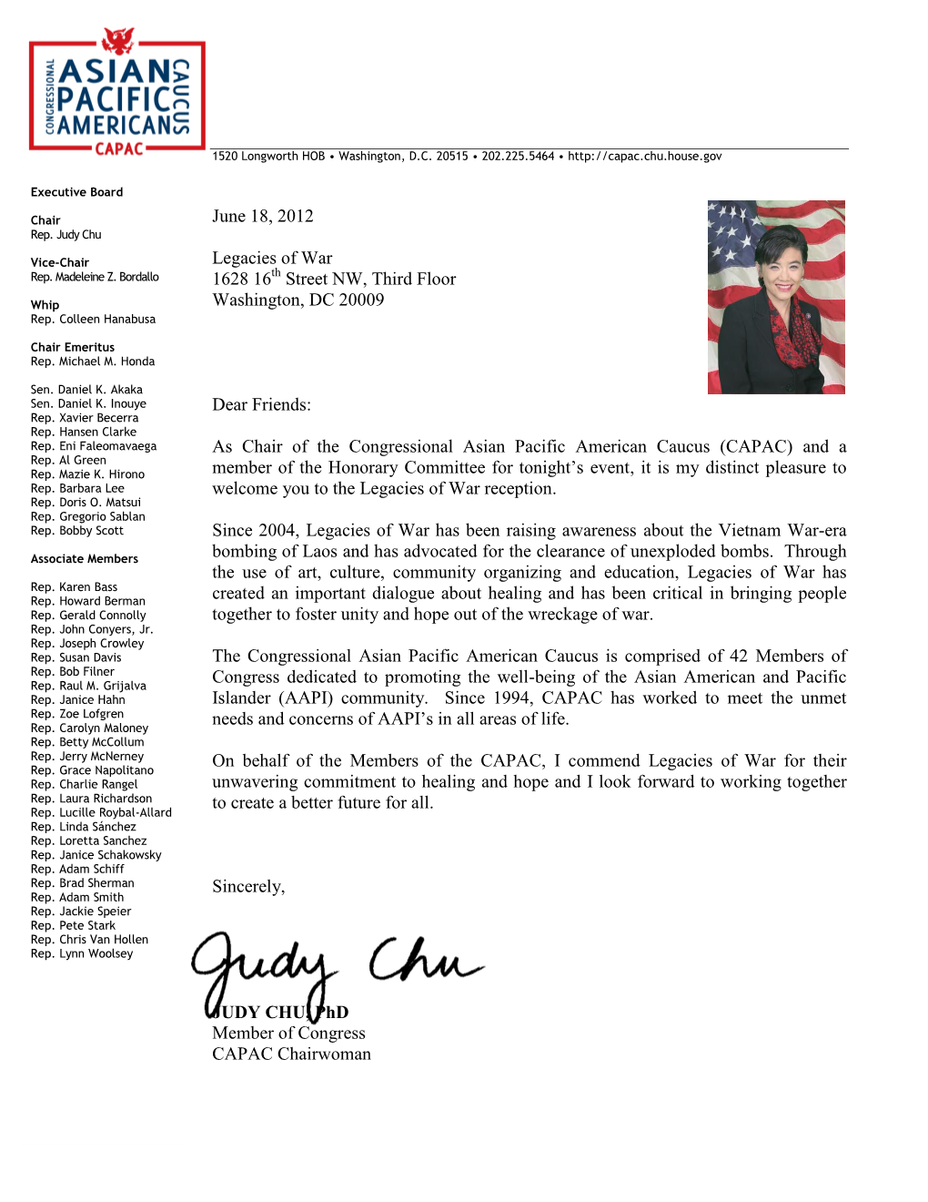 Letter from Congresswoman Judy