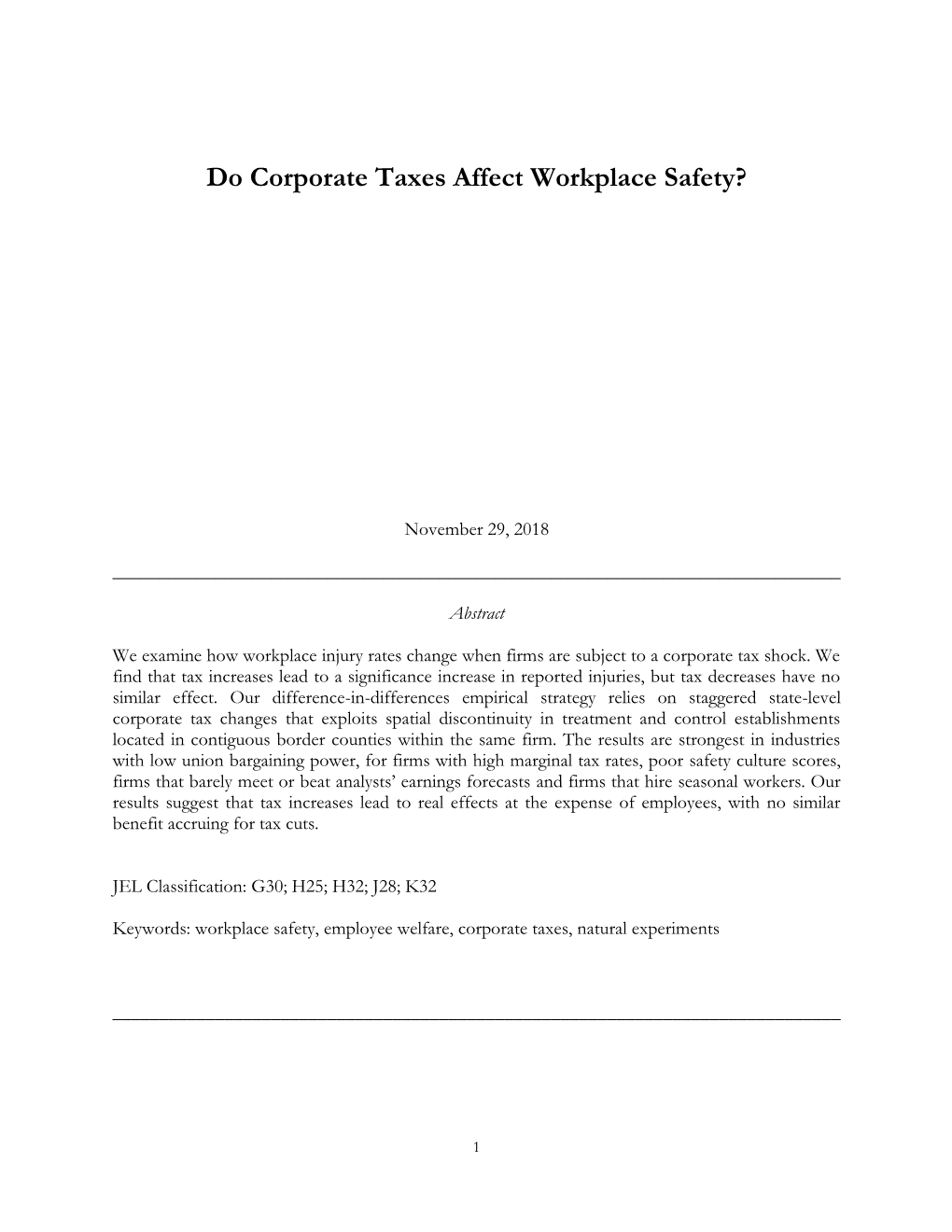 Do Corporate Taxes Affect Workplace Safety?