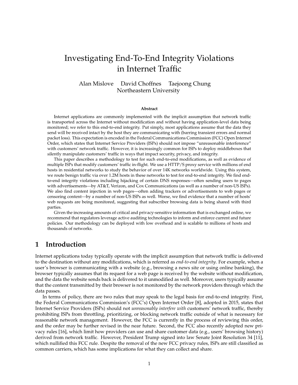 Investigating End-To-End Integrity Violations in Internet Traffic