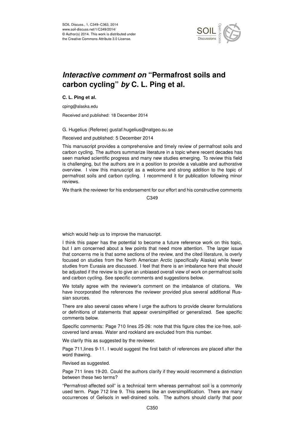 “Permafrost Soils and Carbon Cycling” by CL Ping Et