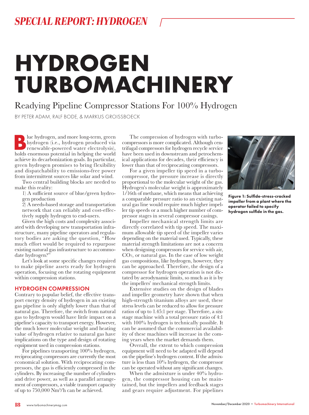 HYDROGEN TURBOMACHINERY Readying Pipeline Compressor Stations for 100% Hydrogen by PETER ADAM, RALF BODE, & MARKUS GROISSBOECK