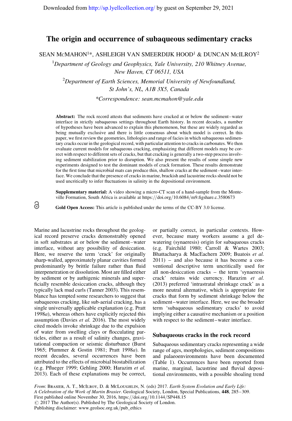 The Origin and Occurrence of Subaqueous Sedimentary Cracks