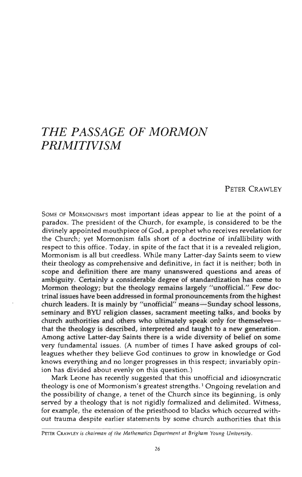 The Passage of Mormon Primitivism
