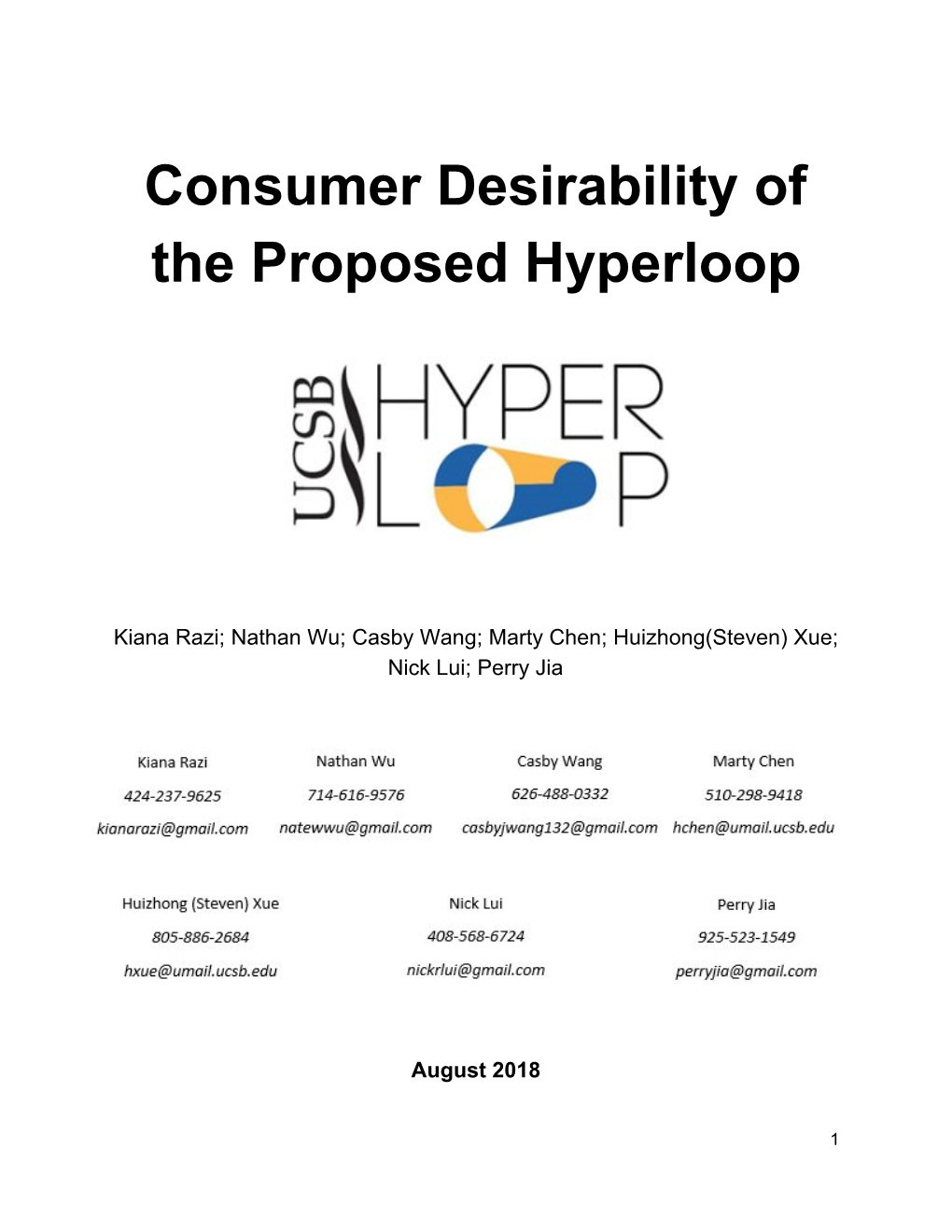 Consumer Desirability of the Proposed Hyperloop