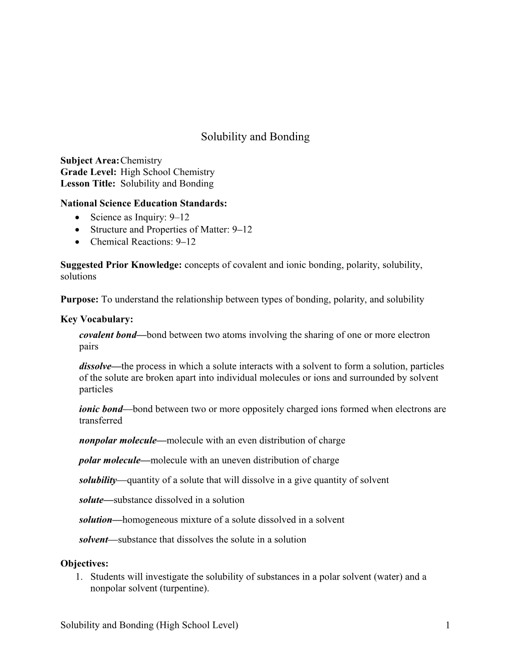 Solubility and Bonding