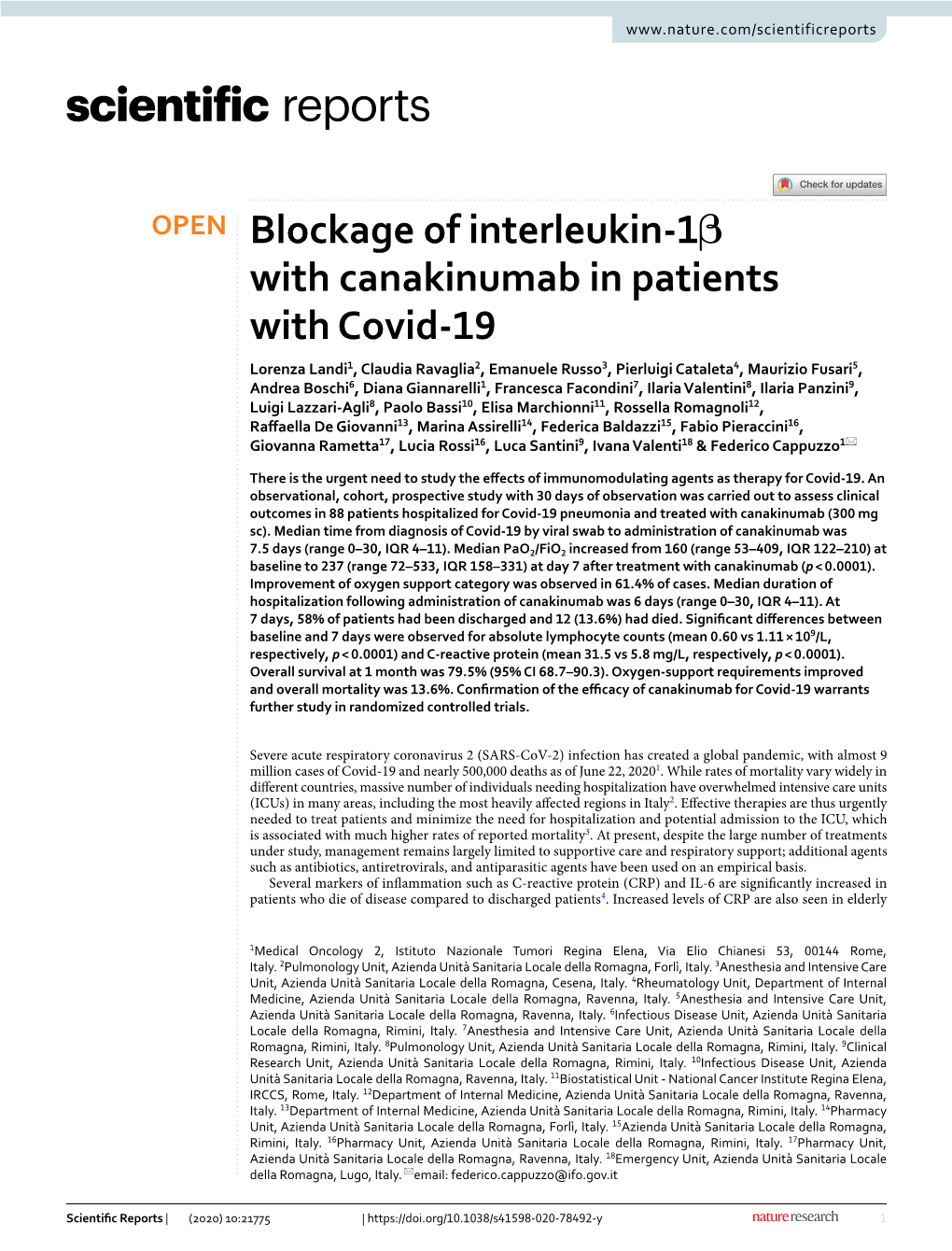 Blockage of Interleukin-1Β with Canakinumab in Patients with Covid