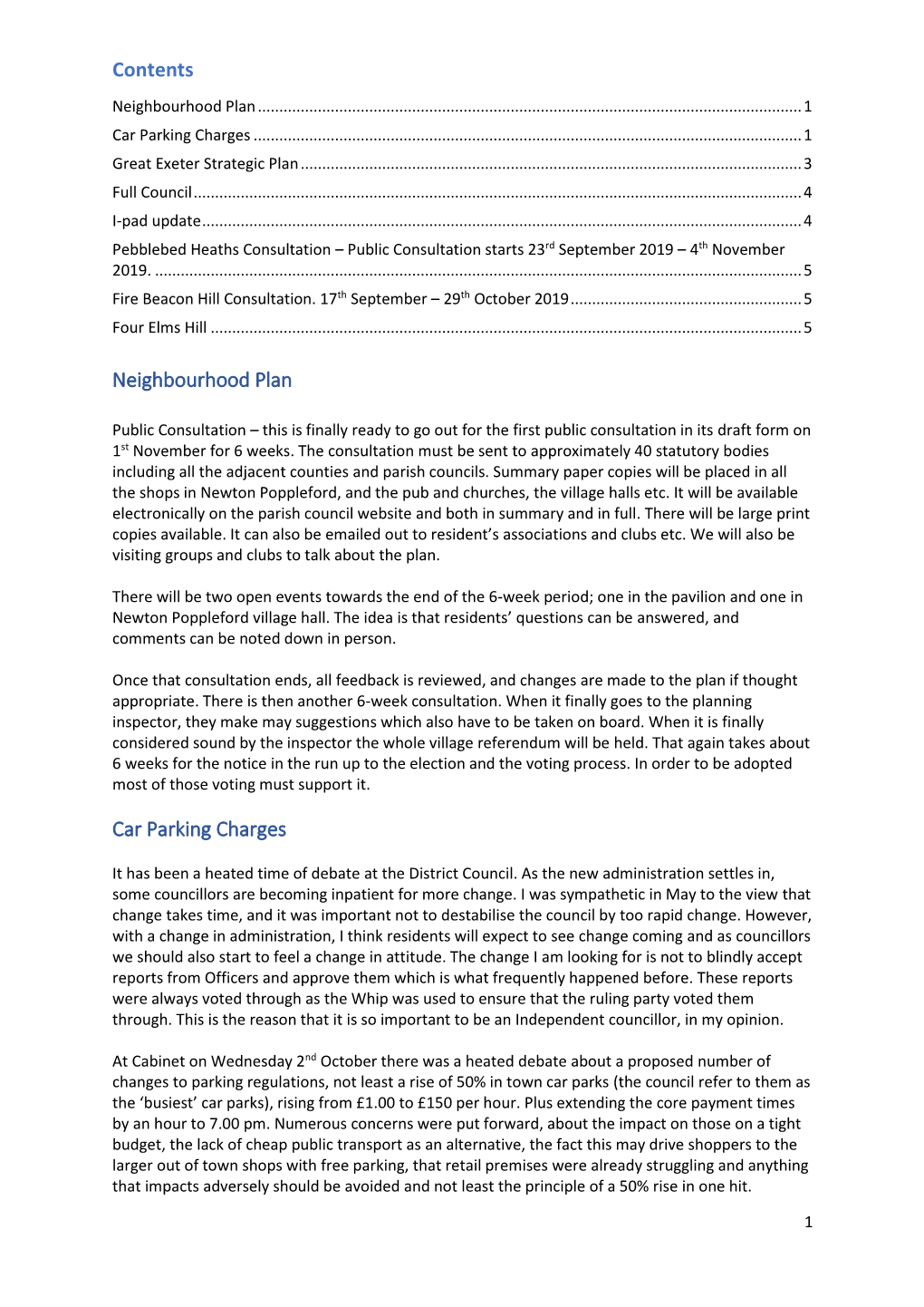 Contents Neighbourhood Plan Car Parking Charges