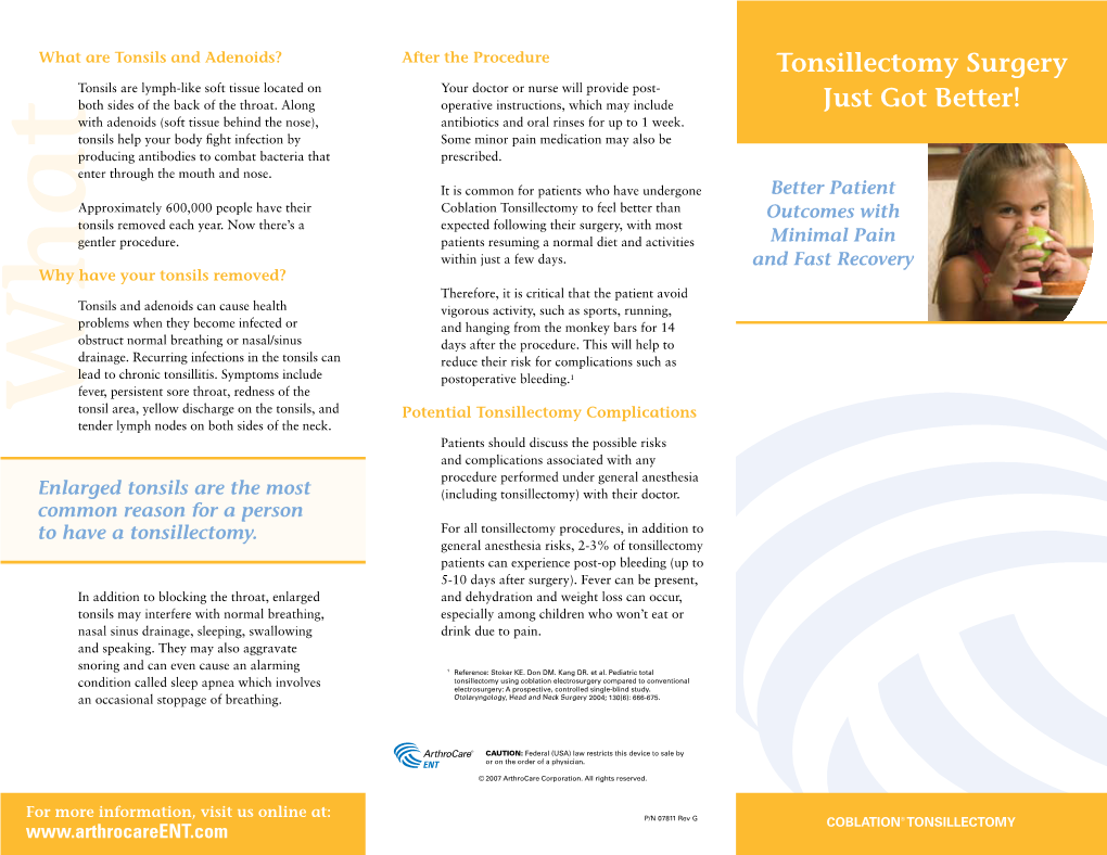 Coblation Tonsillectomy Brochure