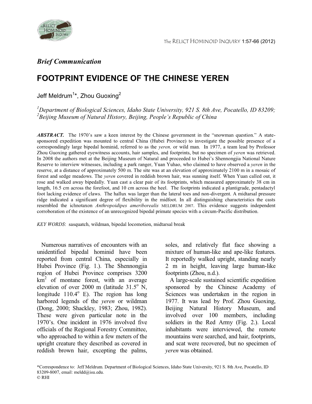 Footprint Evidence of the Chinese Yeren