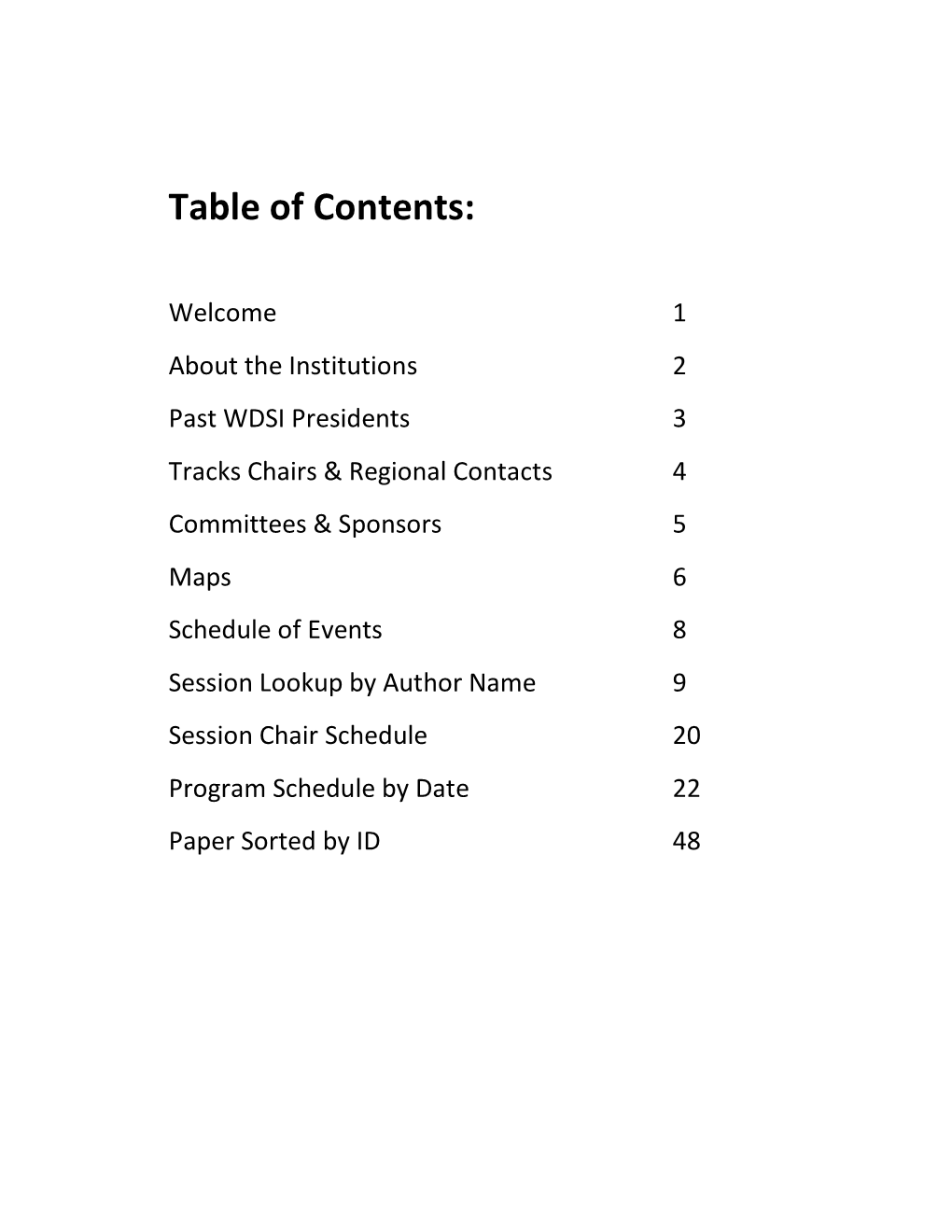 Table of Contents