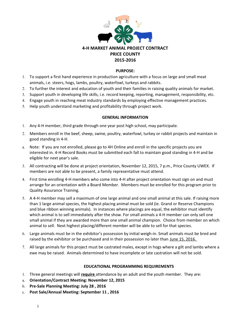 4-H Market Animal Project Contract