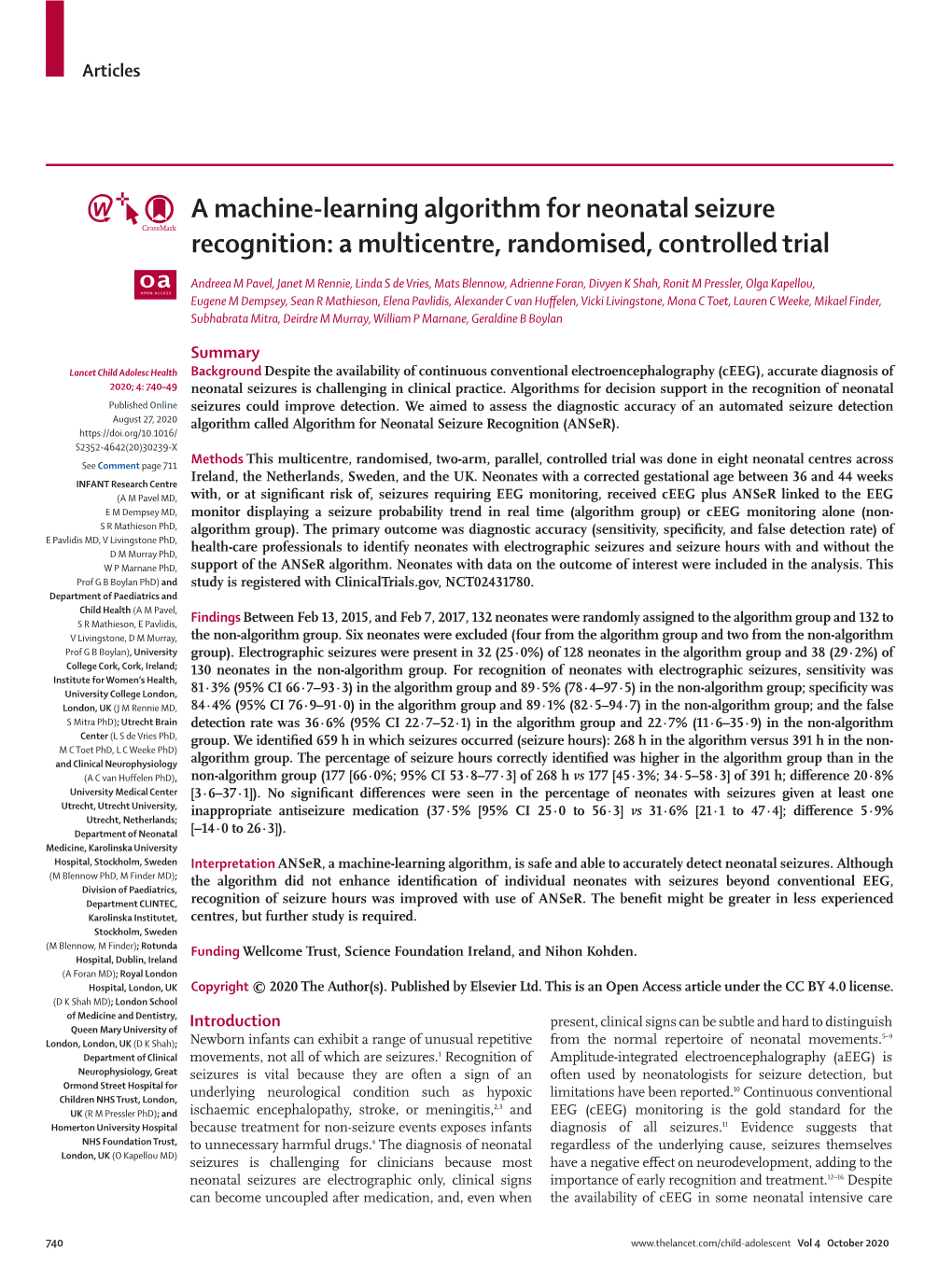 A Machine-Learning Algorithm for Neonatal Seizure Recognition: a Multicentre, Randomised, Controlled Trial