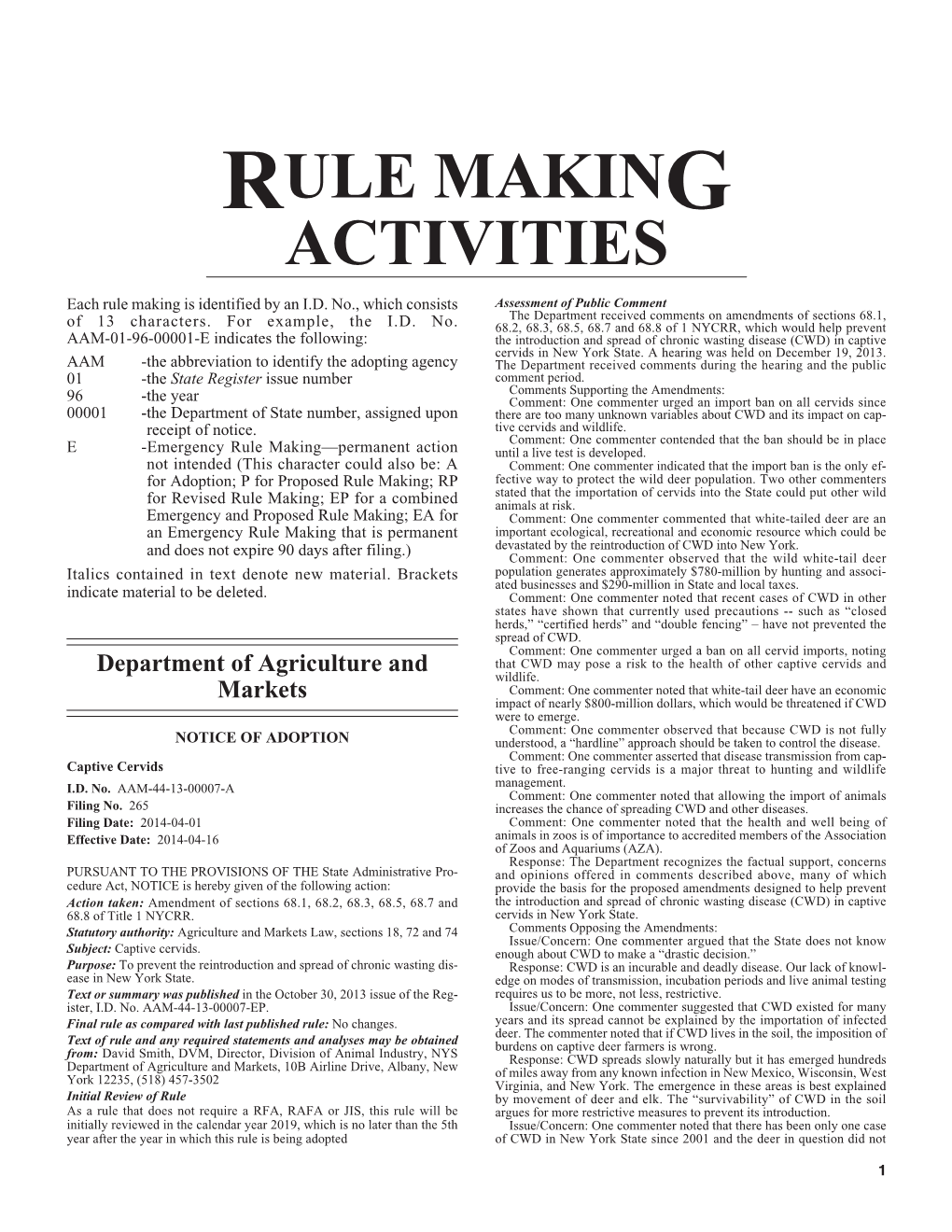 Rule Making Activities