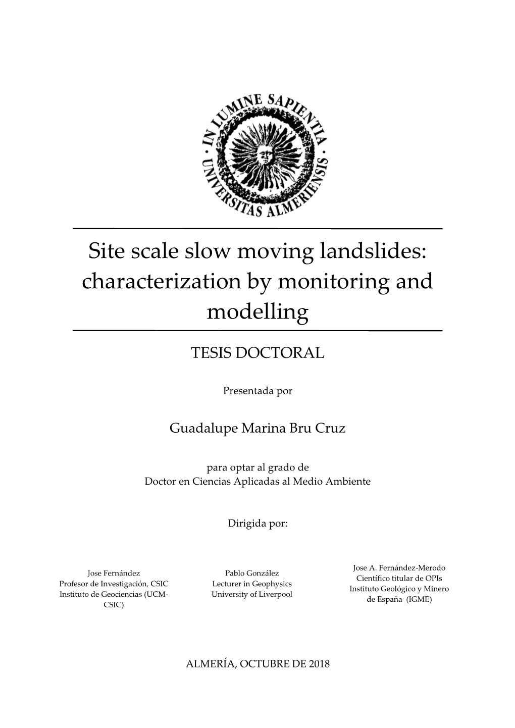 Site Scale Slow Moving Landslides: Characterization by Monitoring and Modelling